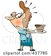 Poster, Art Print Of Tempted Cartoon Woman Holding A Slice Of Cake On A Plate