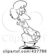 Royalty Free RF Clip Art Illustration Of A Black And White Outline Design Of A Pregnant Woman Holding Her Belly