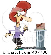 Royalty Free RF Clip Art Illustration Of A Cartoon Chained Woman Tempted To Eat A Slice Of Cake