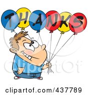 Grateful Cartoon Boy Holding Thanks Balloons