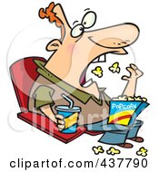 Royalty Free RF Clip Art Illustration Of A Cartoon Man Tossing Popcorn Into His Mouth At The Movies by toonaday