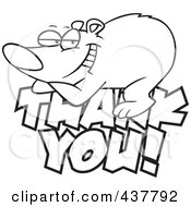 Poster, Art Print Of Black And White Outline Design Of A Grateful Bear Resting On Thank You Text