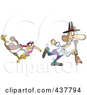 Poster, Art Print Of Mad Cartoon Turkey Bird Chasing A Pilgrim
