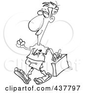 Royalty Free RF Clip Art Illustration Of A Black And White Outline Design Of A Businessman Wearing A TGIF Shirt On Casual Work Day