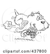 Royalty Free RF Clip Art Illustration Of A Black And White Outline Design Of A Terrier Dog Stealing Slippers