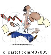 Poster, Art Print Of Cartoon Businessman Tripping Off His Tie And Dropping Papers At The End Of A Friday Work Day
