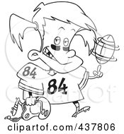 Royalty Free RF Clip Art Illustration Of A Black And White Outline Design Of A Little Football Girl Spinning A Ball On Her Finger