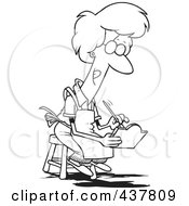 Royalty Free RF Clip Art Illustration Of A Black And White Outline Design Of A Woman Sitting On A Stool And Painting A Sign