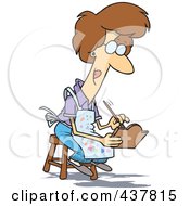 Poster, Art Print Of Cartoon Woman Sitting On A Stool And Painting A Sign