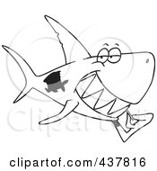 Royalty Free RF Clip Art Illustration Of A Black And White Outline Design Of A Grinning Shark Using A Toothpick