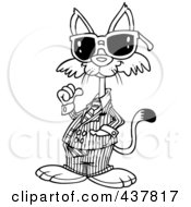 Poster, Art Print Of Black And White Outline Design Of A Cool Cat Wearing Shades