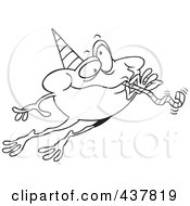 Poster, Art Print Of Black And White Outline Design Of A Leaping Party Frog
