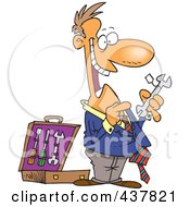 Cartoon Salesman Trying To Sell Tools