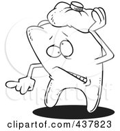 Royalty Free RF Clip Art Illustration Of A Black And White Outline Design Of A Tooth Trying To Soothe An Ache With An Ice Pack by toonaday