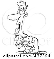 Royalty Free RF Clip Art Illustration Of A Black And White Outline Design Of A Shocked Tongue Tied Man by toonaday