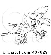 Royalty Free RF Clip Art Illustration Of A Black And White Outline Design Of A Tooth Fairy Flying With A Bag Of Teeth And Counting Her Cash