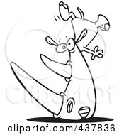 Royalty Free RF Clip Art Illustration Of A Black And White Outline Design Of A Top Heavy Rhino Balanced On His Face