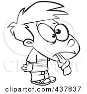 Royalty Free RF Clip Art Illustration Of A Black And White Outline Design Of A Boy Sticking His Tied Tongue Out by toonaday