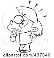 Royalty Free RF Clip Art Illustration Of A Black And White Outline Design Of A Shocked Tongue Tied Girl by toonaday