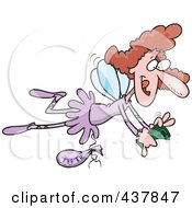 Brunette Tooth Fairy Flying With A Bag Of Teeth And Counting Her Cash