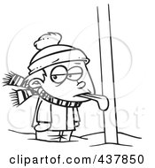 Poster, Art Print Of Black And White Outline Design Of A Boy With His Tongue Stuck To A Pole