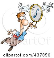 Poster, Art Print Of Cartoon Man Flying Away With A Clock
