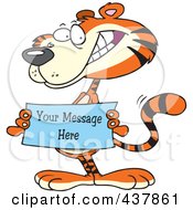 Royalty Free RF Clip Art Illustration Of A Tiger Holding A Sign With Sample Text by toonaday