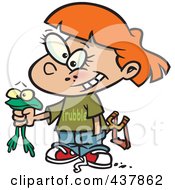 Cartoon Tomboy Girl Holding A Frog
