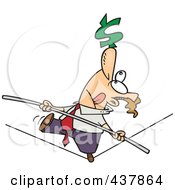 Cartoon Businessman Trying To Maintain Balanced Budget On A Tight Rope