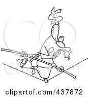Poster, Art Print Of Black And White Outline Design Of A Businessman Trying To Maintain Balanced Budget On A Tight Rope