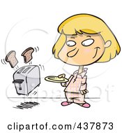 Poster, Art Print Of Girl Holding A Plate For Her Toast Popping Out Of A Toaster