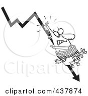 Black And White Outline Design Of A Businessman Tied To A Plumeting Arrow