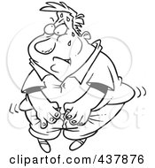 Royalty Free RF Clip Art Illustration Of A Black And White Outline Design Of A Man Trying To Squeeze Into Jeans by toonaday