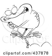Black And White Outline Design Of A Toad On A Leap Stick