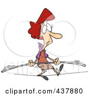 Cartoon Businesswoman Trying To Maintain Balance On A Tight Rope