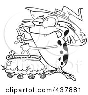 Royalty Free RF Clip Art Illustration Of A Black And White Outline Design Of A Witch Toad Mixing Brew