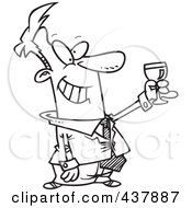 Royalty Free RF Clip Art Illustration Of A Black And White Outline Design Of A Businessman Toasting