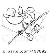 Royalty Free RF Clip Art Illustration Of A Black And White Outline Design Of A Dog Walking A Tight Rope by toonaday