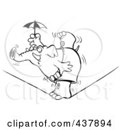 Royalty Free RF Clip Art Illustration Of A Black And White Outline Design Of An Elephant Balanced On One Foot On A Tight Rope by toonaday
