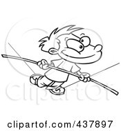 Poster, Art Print Of Black And White Outline Design Of A Boy Walking On A Tight Rope