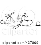 Royalty Free RF Clip Art Illustration Of A Black And White Outline Design Of A Tired Dog Collapsed By His Ball