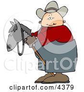 Preteen Cowboy Riding A Toy Stick HorsePony