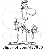 Royalty Free RF Clip Art Illustration Of A Black And White Outline Design Of A Coach Using A Stop Watch