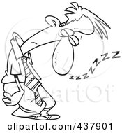Royalty Free RF Clip Art Illustration Of A Black And White Outline Design Of A Tired Businessman Sleeping Standing Up