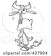 Royalty Free RF Clip Art Illustration Of A Black And White Outline Design Of A Tired Cow