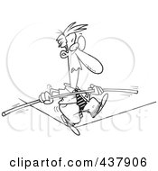 Royalty Free RF Clip Art Illustration Of A Black And White Outline Design Of A Businessman Trying To Maintain Balance On A Tight Rope