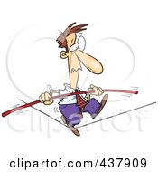 Cartoon Businessman Trying To Maintain Balance On A Tight Rope