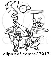 Royalty Free RF Clip Art Illustration Of A Black And White Outline Design Of A Businessman Sneaking Around On His Tip Toes