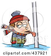 Cartoon Boy With His Tongue Stuck To A Pole