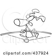 Royalty Free RF Clip Art Illustration Of A Black And White Outline Design Of A Dog Walking On A Tight Rope by toonaday